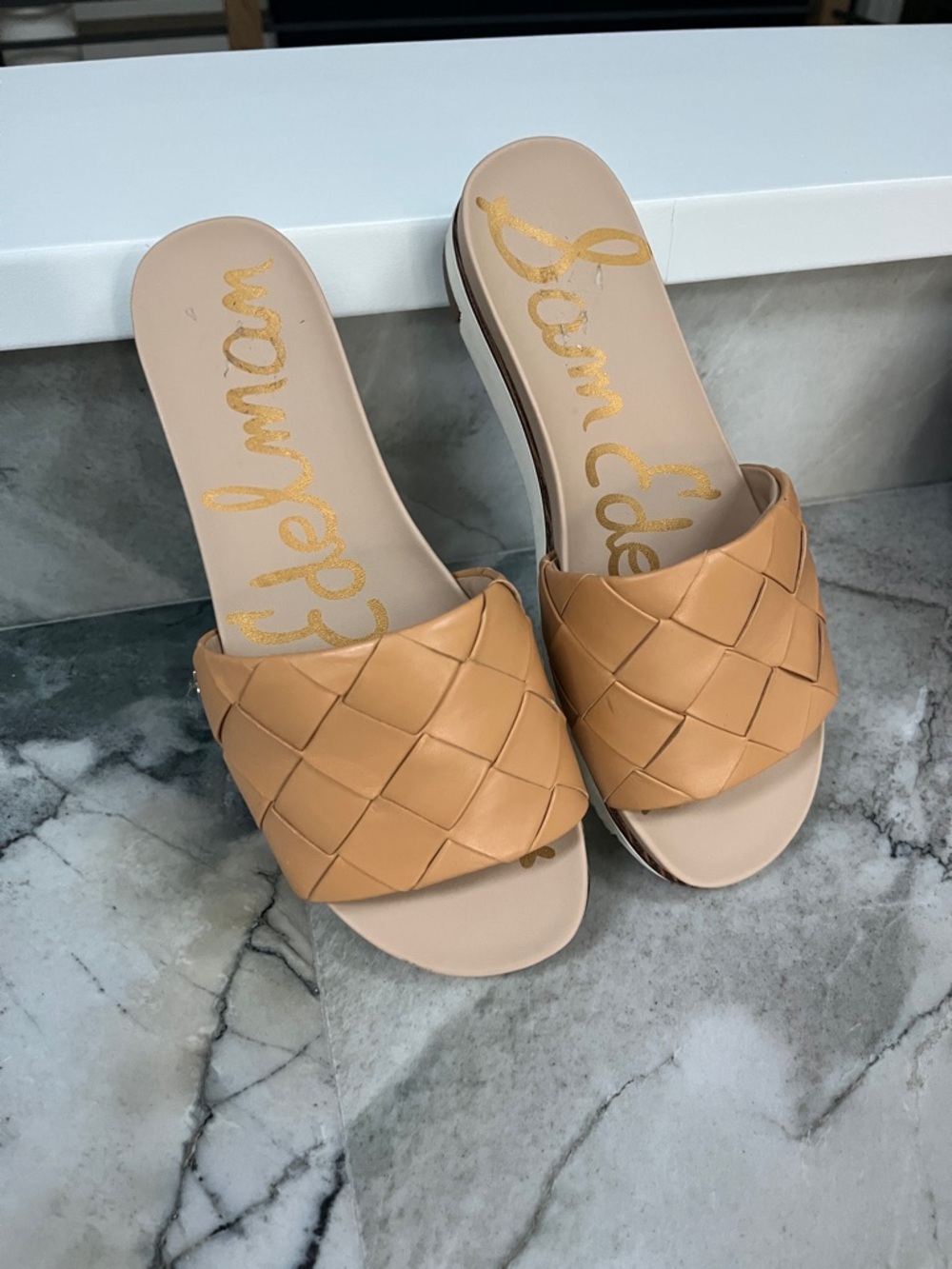 Sam Edelman Woven Tan Slides